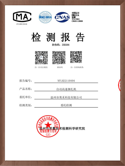 自動(dòng)高速捆扎機(jī)檢測(cè)報(bào)告